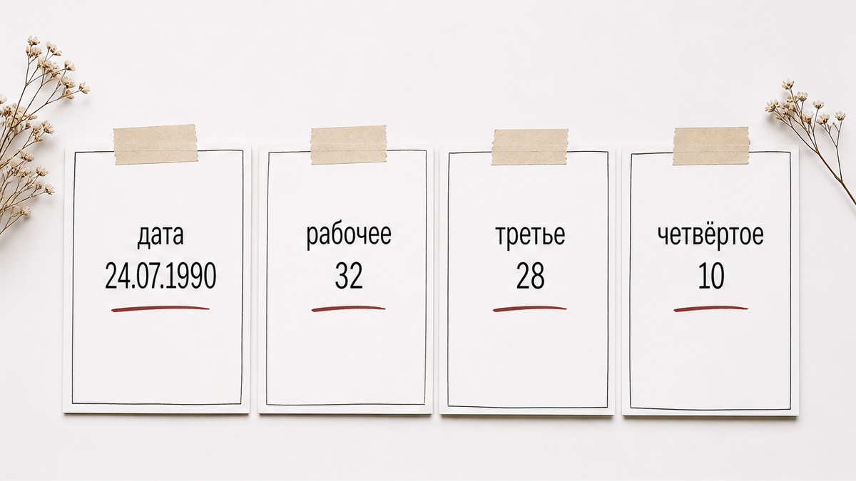 Схема: четыре рабочих числа даты 24.07.1990