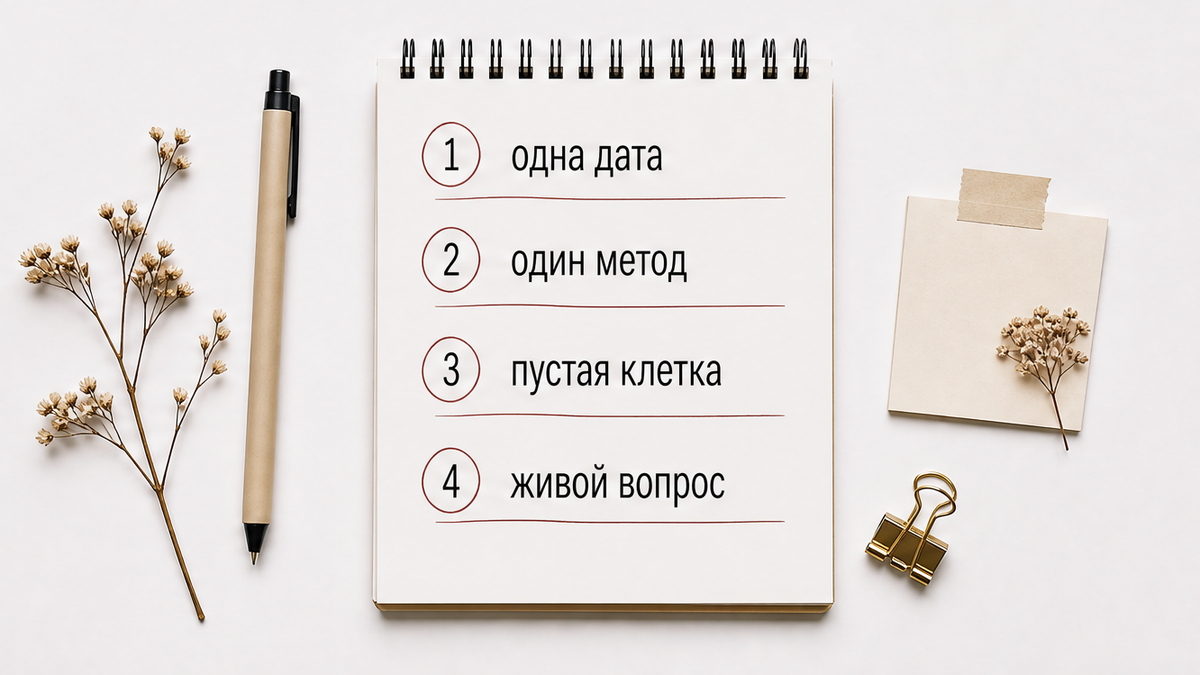 Чеклист: одна дата, один метод, пустая клетка, живой вопрос