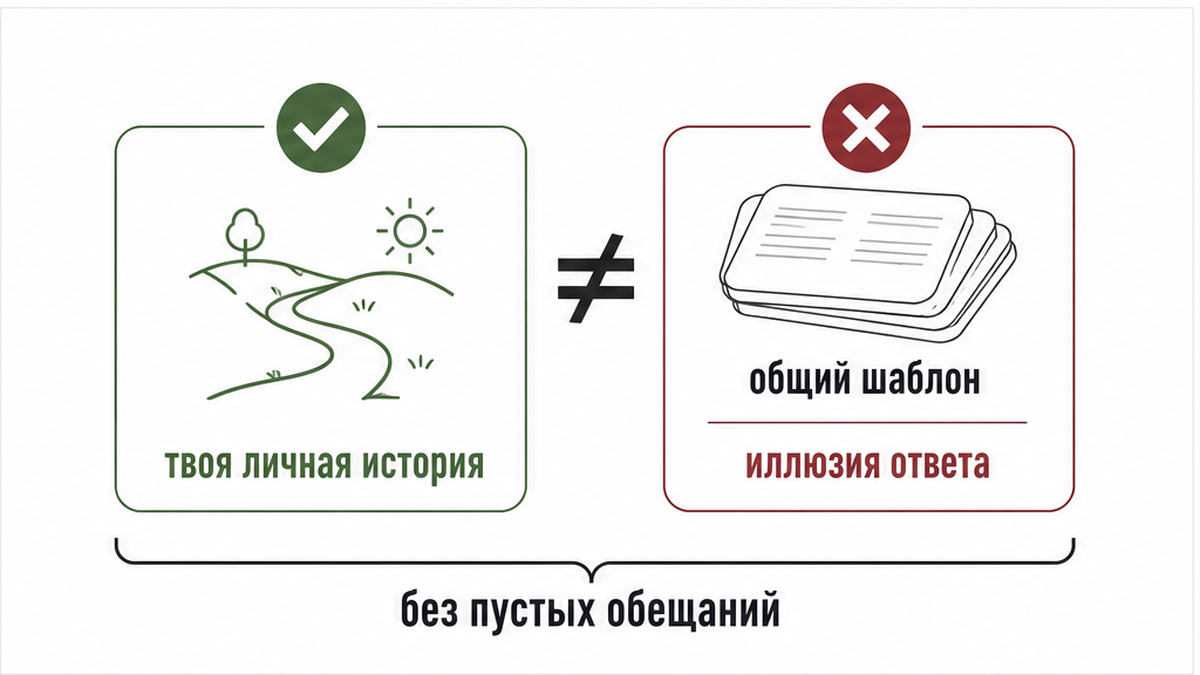 Сравнение общего шаблона и личной истории вместо иллюзии ответа
