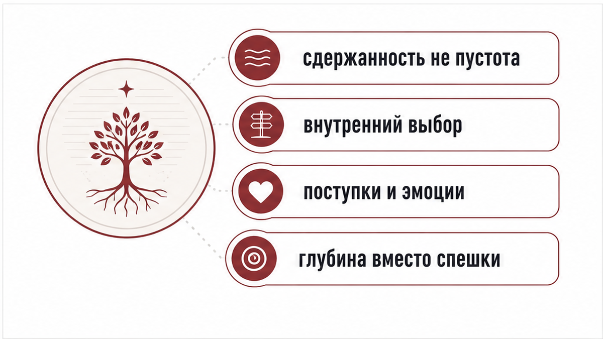 Карточка: сдержанность не значит пустоту — внутренний выбор и поступки