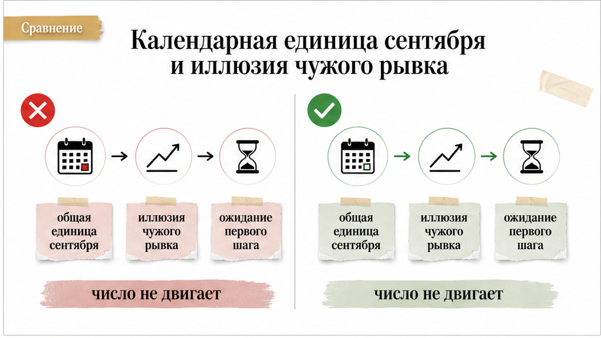 Сравнение общей единицы сентября и иллюзии чужого рывка