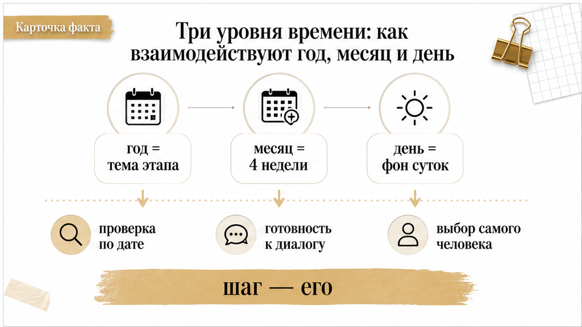 Карточка трёх уровней времени: год, месяц и день
