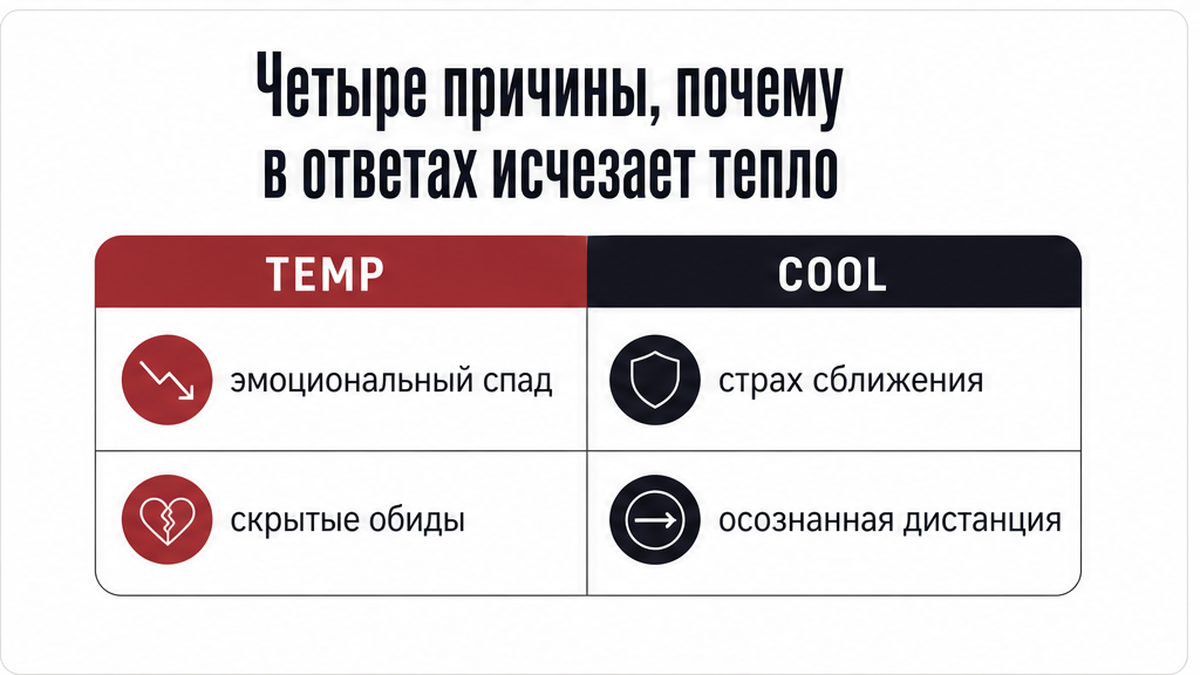 Схема: четыре причины, почему в ответах пропадает тепло