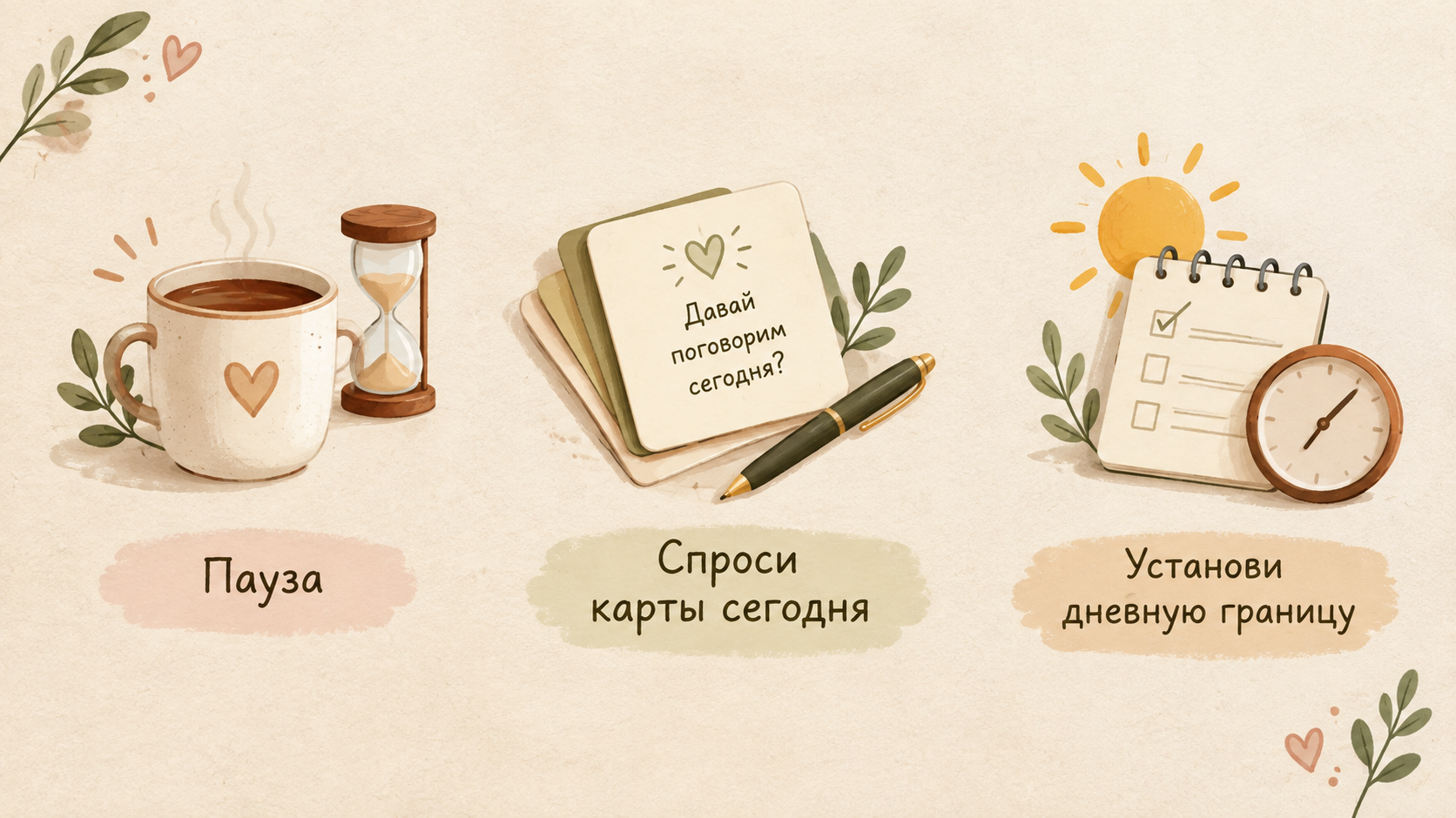 Карты Таро рядом с календарём и чашкой после отменённого обеда