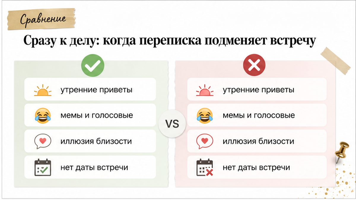 Сравнение: теплое общение в чате и отсутствие даты встречи