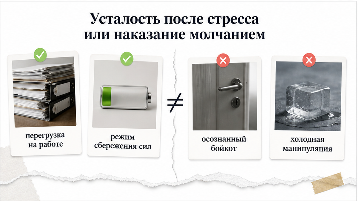 Сравнение: усталость после стресса или наказание молчанием