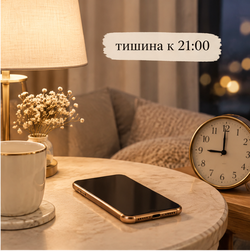 Вечерний телефон рядом с картами Таро и мягким светом лампы