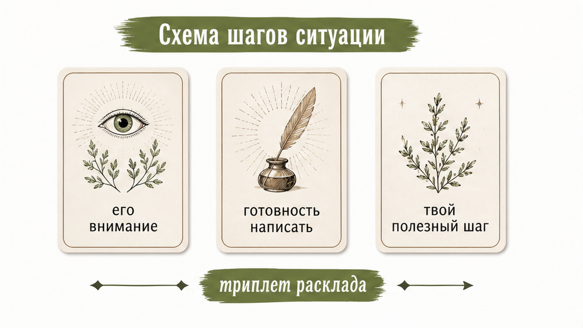 Три позиции расклада: внимание, готовность написать, твой шаг
