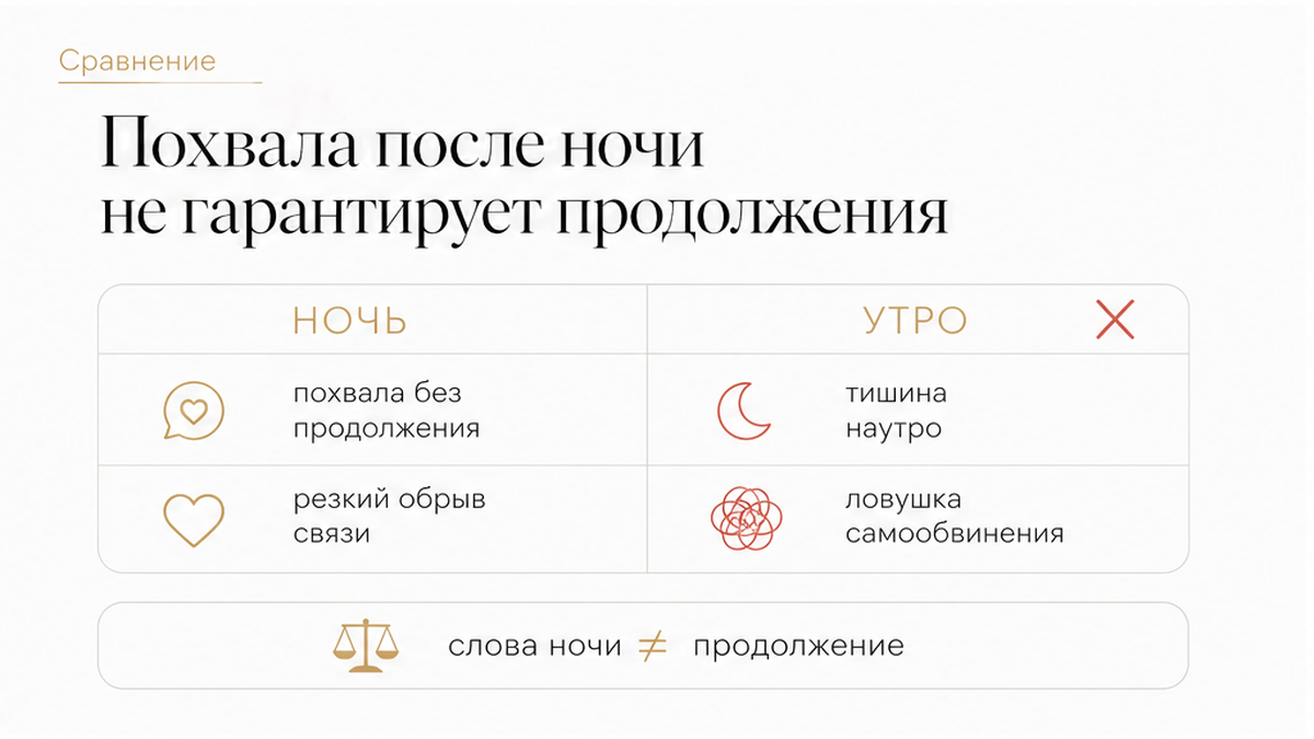 Схема: похвала после ночи не гарантирует продолжения