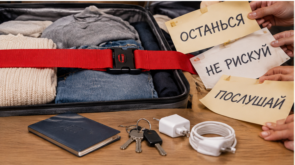 Чемоданы и детские вещи перед переездом за границу