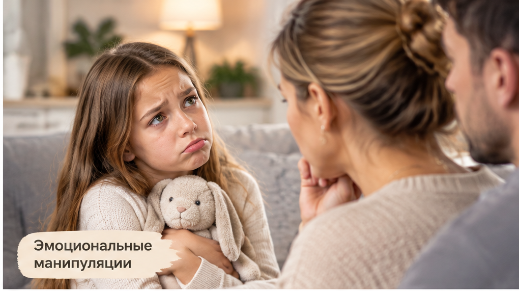 Родитель спокойно разговаривает с ребёнком после эмоциональной просьбы
