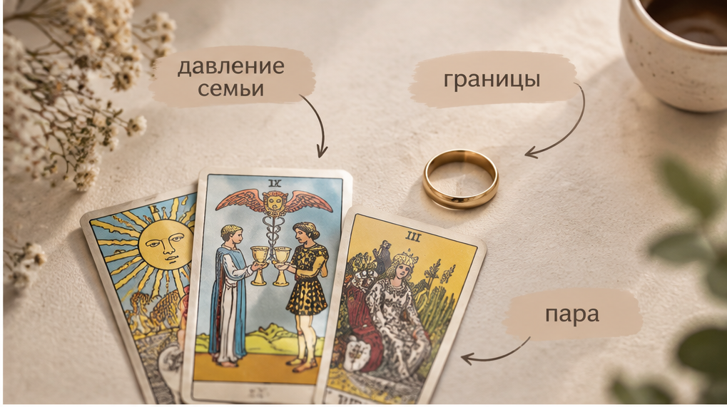 Карты Таро на столе рядом с чашкой утреннего кофе